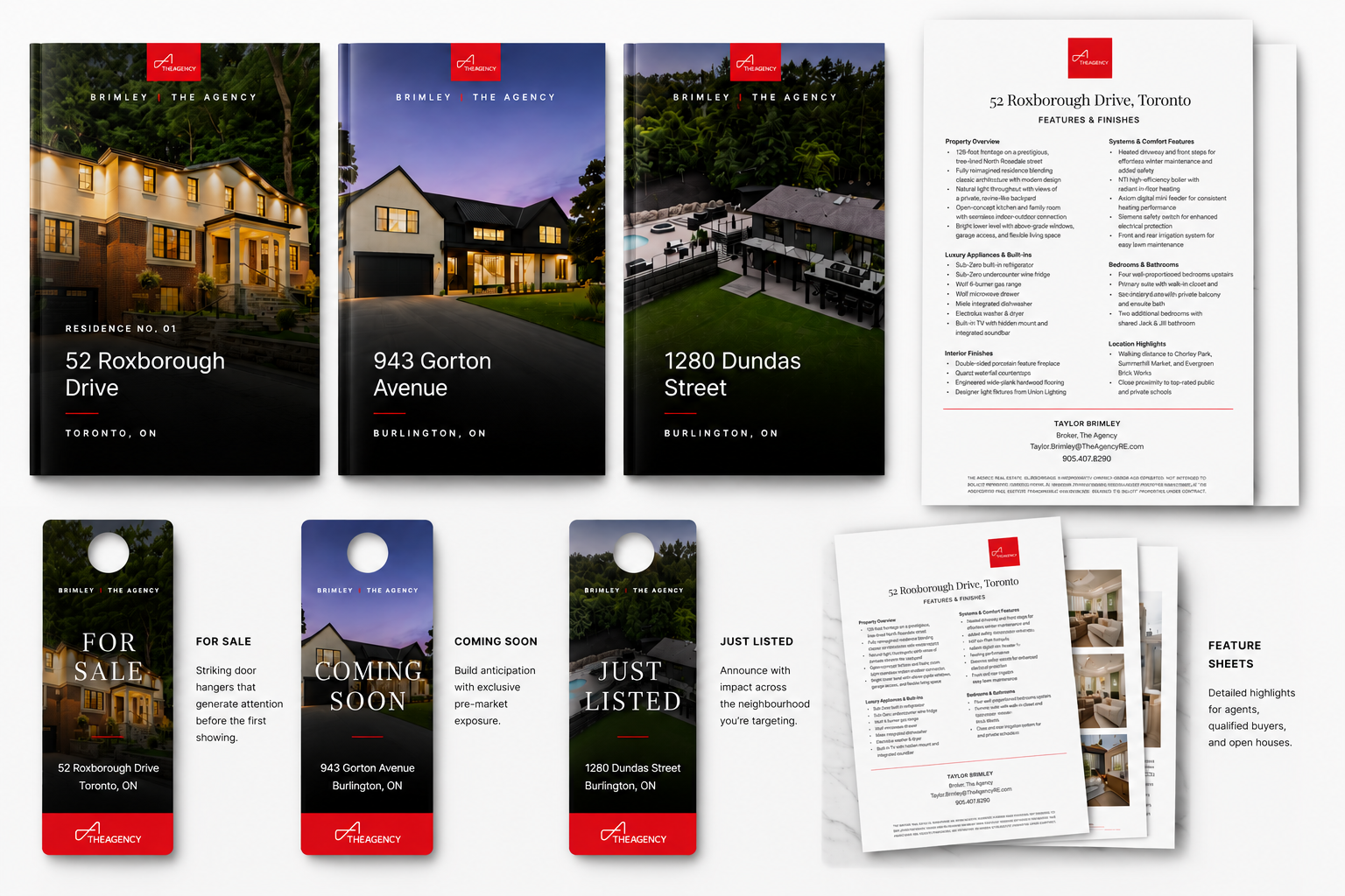 Property brochures, feature sheets, door hangers and marketing materials for luxury listings